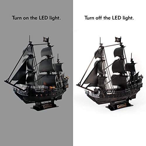 CubicFun L520h Queen Anne's Revenge Pirate Ship Model Kit (with LEDs) 3d Puzzle, Large 340 Pcs
