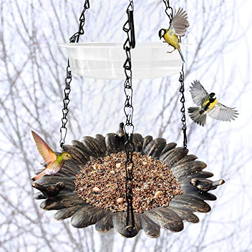 ERYTLLY Bird Feeder Hanging Tray,Seed Tray Bird Bath Tray 2 Trays for Bird Feeders Attracting Pet Hummingbird Feeder for Outdoor Garden Backyard Decorative Copper (1 Pack)