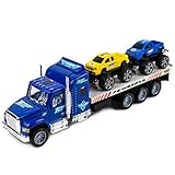Monster Truck Transporter Truck - Hauler Trucks for Children Friction Toy Transporter Truck Ready to Run - Extreme Monster Truck Toy Car Transporter Semi Trailer Friction Toy Truck Ready to Run W/ 2 E