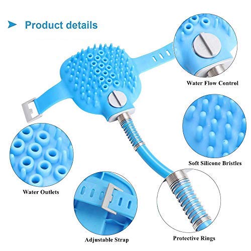 Dog Bathing Tool Pet Shower Sprayer & Pet Bath Brush 2-in-1 Upgraded Pet Shower Attachment For Bathtub & Outdoor Garden Hose Compatible, for Dog Cat Horse Cleaning and Massaging - Thumbnail 2