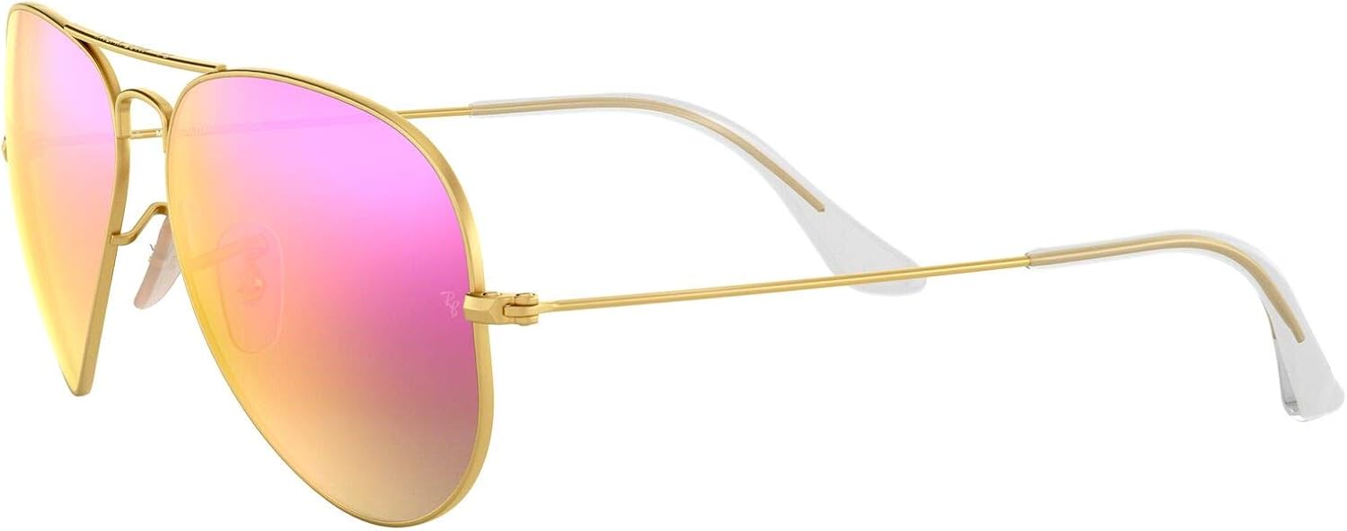 Ray-Ban RB3025 Classic Mirrored Aviator Sunglasses, Matte Gold/Green/Violet, 58 mm: Shoes