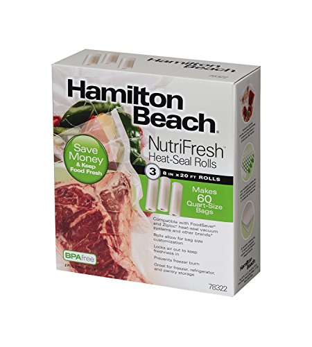 Click Here to See More Images Hamilton Beach Vacuum Sealer, (3-Pack) 8 in x 20 ft Rolls for NutriFresh, FoodSaver & Other Heat-Seal Systems (78322)