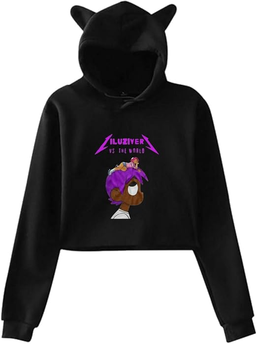 Women's Lil-Uzi-Vert Exposed Umbilical Hoodie,Girls Long Sleeves Casual Cat Ear Hoodie Sweater 
