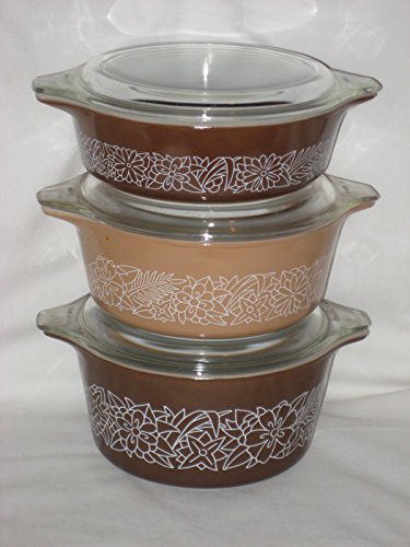 Click Here to See More Images 6 Piece Set - Vintage Pyrex Woodland Brown 500 ml, 740 ml & 1 Liter Casserole Baking Dishes