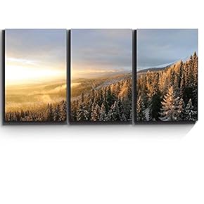 3 Piece Canvas Print - Contemporary Art, Modern Wall Art - Winter Forest Snow - Giclee Artwork - Gallery Wrapped Wood Stretcher Bars 16"x24"x3 Panels
