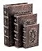 Bellaa Decorative Book Box Antiques Vintage Retro Invisible Secret Storage Faux Leather Wood Magnetic Set of 3 (Gold Foil A)