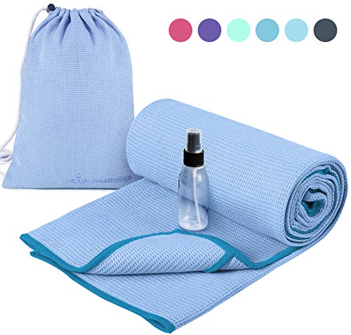 Heathyoga Non Slip Yoga Towel, Exclusive Corner Pockets Design, Microfiber and Silicone Coating Layer, Free Carry Bag and Spray Bottle, Perfect for Hot Yoga, Bikram and Pilates