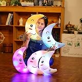 Supper Cute Light Up Smiling Moon Throw Pillow Cushion Plush Stuffed Toys - Sparkling Moon Plush Toy with 7 Colors Change LED Lighting (Blue, 35 X 15cm)