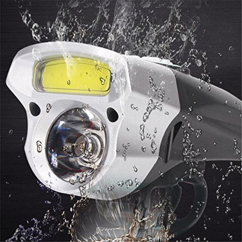 Dartphew Bike Accessories,Cycling USB Rechargeable Fashion Durable Bike Light Double Lamp Head Light Bicycle LED+COB For Outdoor Hiking Camping Hunting Fishing Cycling Running (Silver)