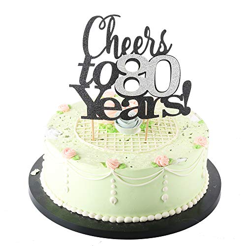 LVEUD Black English, Silver Numbers Cheers to 80 Years Happy Birthday Cake Topper -Wedding,Anniversary,Birthday Party Decorations (80th) - Thumbnail 2