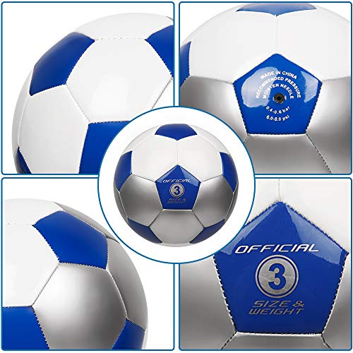 YANYODO Soccer Training Ball Practice Soccer Balls Classic Sizes 3/4/5 for Toddler, Youth, Kids, Teens, Adults, Perfect for Outdoor & Indoor Match or Game, Blue White Silver (Size 3) - Thumbnail 4