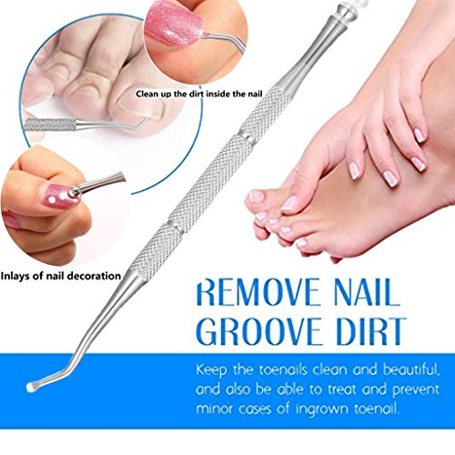 Cuticle Pusher Set Nail Polish Cuticle Remover Manicure Pedicure Tool Stainless Steel Push Stick Nail Lifter Travel Hygiene Kit with Zipper Case by BUVE(7pcs, Black)
