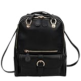 Tinksky® New Arrival Dual Use Korean Fashion Trends Leather Backpack One Shoulder Bag 17 Colors Optional (Black)