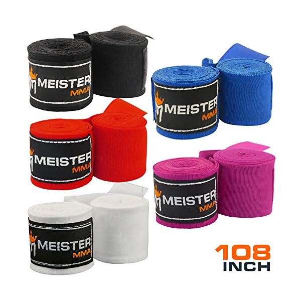 Meister Junior 108" Elastic Cotton Hand Wraps for MMA & Boxing (Pair