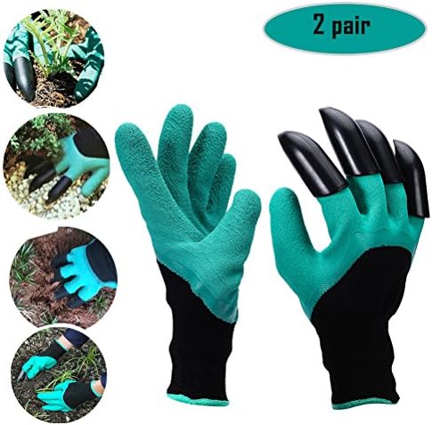 Garden Gloves, Jewelvwatchro Garden Gloves for Digging and Planting, No More Worn Out Fingertips Claws on Right Hands, Unisex (2 Pair Claws on Right Hand)