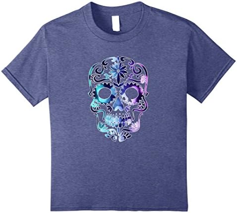 Kids Sugar Skull Shirt Beautifully Colored 8 Heather Blue