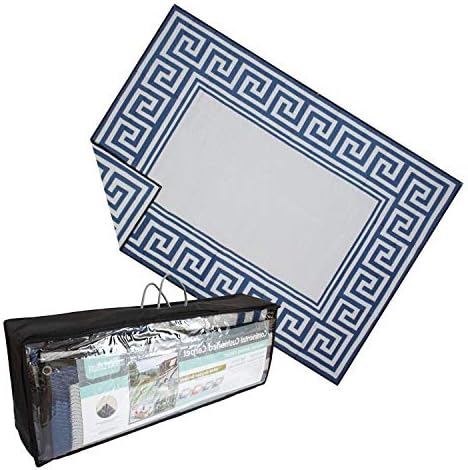 MATS LEISURE Reversible Outdoor/Indoor Plastic Rug/Mat-Easy to Clean and Fold,Perfect for Rv,Patio,Deck,Camping,Picnic and Beach etc,New Grecian Complete kit(Indigo,9x12 feet)