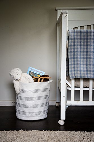 Cotton Rope Storage Basket - Tidy Loft Co - 16" x 13.5" coiled bin with handles - for kids toys, children room, laundry or baby nursery - Thumbnail 5