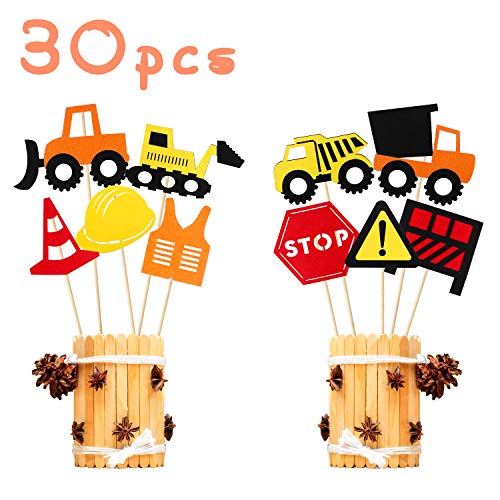 MALLMALL6 30Pcs Construction Centerpiece Sticks Birthday Party Supplies Table Toppers Decorations Dump Trucks Engineering Vehicle Car Excavator Room Decor Party Favors Photo Booth Props for Kids