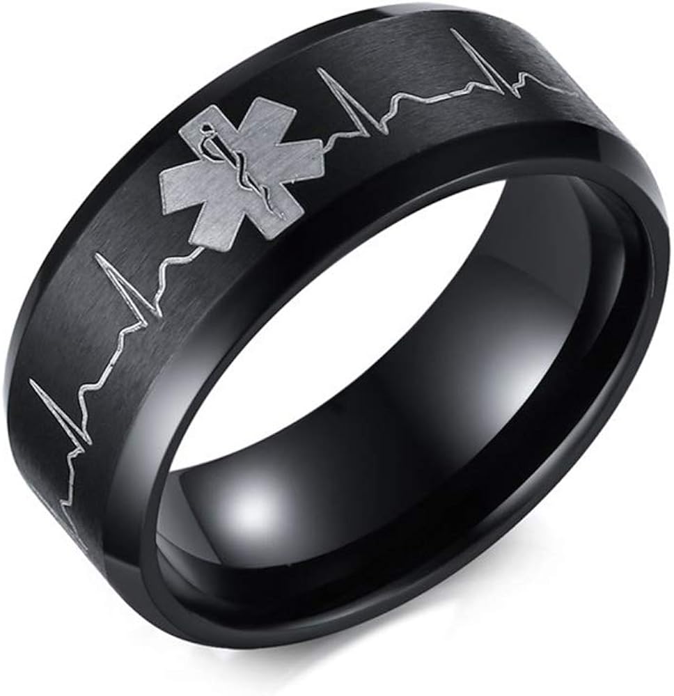 8mm Stainless Steel Medical Ring Vintage Original Jewelry Black, Size X