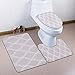 4 Piece Gray Geometric Patterned Shower Curtain Set with Non-Slip Rug, Toilet Lid Cover, Bath Mat and 12 Hooks, Curve Striped Waterproof Shower Curtain Set for Bathroom