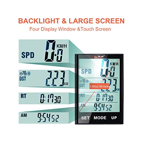 Wirless Bike Speedometer Computer - Multifunction Bicycle Cycle Cycling Odometer Computer Waterproof with Backlight Large LCD Screen