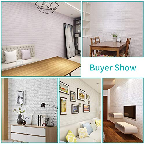 Regetek 3D Wall Panels Self-Adhesive Decorative Faux Foam Wallpaper for Interior TV Walls/Sofa Background Wall Decor DIY Peel and Stick Easy Installation (White Brick Wallpaper-10 Pack 58.13 sq.ft) - Thumbnail 6