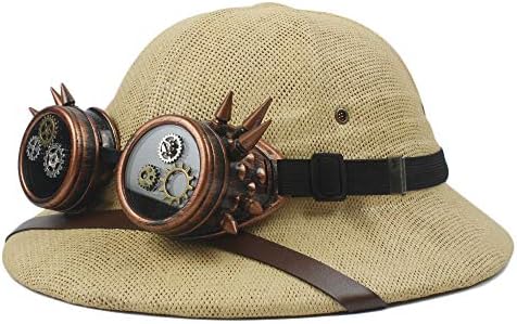 Straw Helmet Pith Sun Hat Women Men Vietnam War Army Steam Punk Glasses Safari Jungle Miners Cap 56-59CM