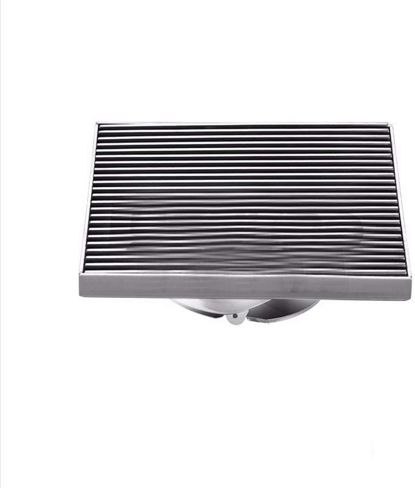 GLYYR Square Floor Drain Brushed 304 Stainless Steel Large Displacement Shower Drain Self-Sealing Deodorant Wetroom Drainage System,15ร15cm