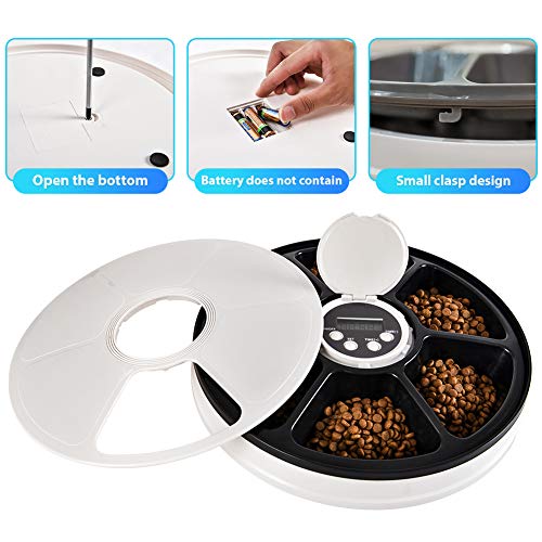 Pet Automatic Feeder for Cats Dogs, Timed Food Dispenser 6 Meal Trays Dry Wet with Voice Remind,LCD Smart Programmable Self Container Digital Clock Portion Control (black1) (Black)