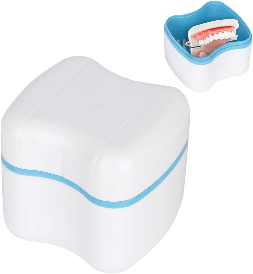 Denture Box-Denture False Teeth Storage Box Case False Teeth Bath Box Dental Orthodontic Mouth Guard Storage Container Holder with Filter Screen (Color : Blue)