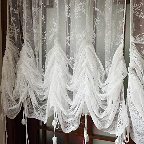 Dokot White Lace Sheer Balloon Curtains Roman Embroidered Tie Up