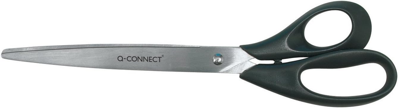 Q-Connect Ergonomic All Purpose Scissors 255mm Stainless Steel Blades Black Handle KF02340, 255 mm