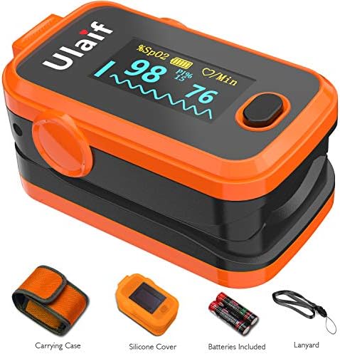 Ulaif Fingertip Pulse Oximeter with OLED Display Portable Oximetry Blood Oxygen Saturation Monitor SpO2 Finger Pulse Oximeter Readings with Carrying Case Silicon Case Lanyard and Batteries