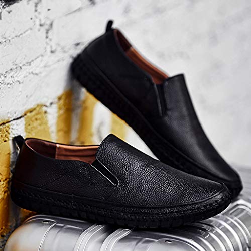 Men's Leather Loafers Casual Breathable Fashion Business Driving Boat Formal Shoes (US:10.5, Black)