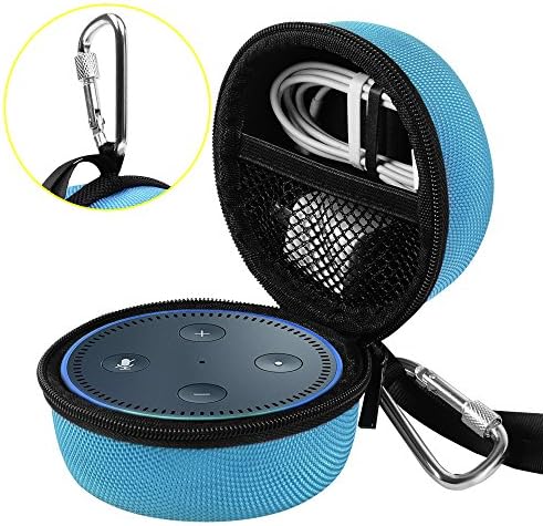 Travel Portable Carrying Protective Hard Case Box Pouch for Amazon All-New Echo Dot(2nd Generation) with Carabiner(Fits USB Cable and Wall Charger) - Blue