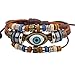 Real Spark Vintage Mystic Eye Charm Leather Wrap Bracelet, 3 Beaded Strands Set