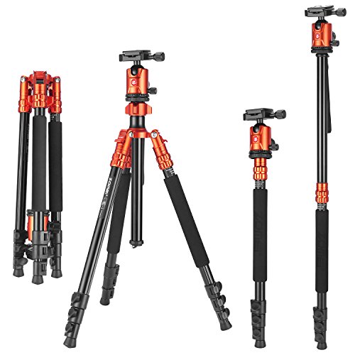 Zomei Camera Aluminium Tripod 63 Inch with Ball Head Quick Release Plate DSLR Travel Tripod for Canon Nikon Dslr DV Scope camcorders and Projector(Orange)