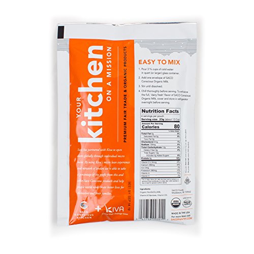 SACO Conscious Kitchen Fat-Free Instant Certified Organic Milk, for Drinking, Cooking, and Baking, Makes 1 Quart, 2 Pack