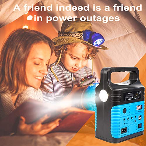 UPEOR Solar Generator Lighting System Portable Solar Power Generator Kit for Emergency Power Supply,Home & Outdoor Camping,Including MP3&FM Radio,Solar Panel,3 Sets LED Lights (Blue)