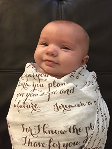 Scripture Strong Jeremiah 29:11 | Best Muslin Baby Swaddle Blanket Gift Set | 100% Cotton Receiving Blankets | Extra Large (4’x4’) | Brown, 2 Pack - Thumbnail 4