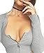 Sexy Stretch Zip Front Ribbed Crop Top Solid Basic Fitted Shirt