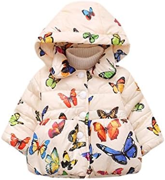 Sunhouse Toddler Newborn Baby Kids Girls Boys Winter Thick Warm Butterfly Cotton Hoodie Zipper Down Jacket Coat Outerwear Clothes (12M, Beige)