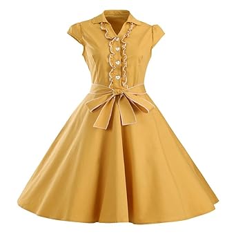 Amazon Co Jp Yooni ユニ レディースワンピース フレアワンピース Aライン リボン付き ドレス ワンピ 膝丈 着痩せ 披露宴 欧米風 014 Mk P09 M イエロー ホビー