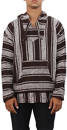 Baja Billy Original Mexican Pullover Hoodie Poncho (Large, Brown/White)