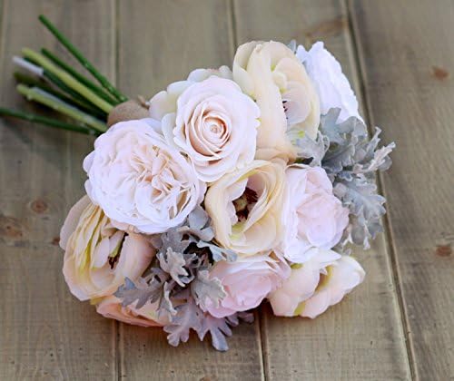 Silk Ivory and Cream Ranunculus and Roses - Winter Wedding Bouquet