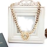 Fashion Lion Head Gold Tone Necklace Chunky Choker Chain Pendant