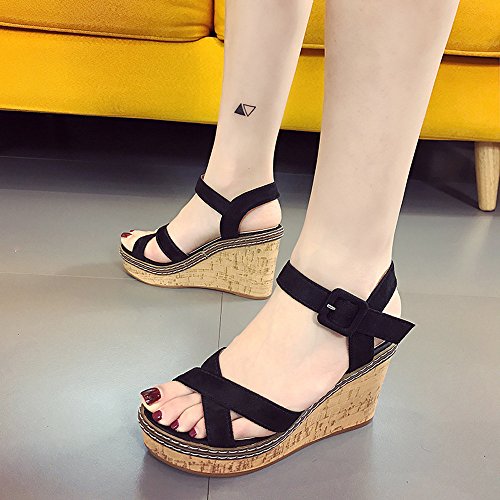 Womens Sandals,Sunyastor Peep Toe Boho Flip Flops Wedges Sandals Slingback Ankle Strap Shoes Cross Strap Waterproof Sandals Black