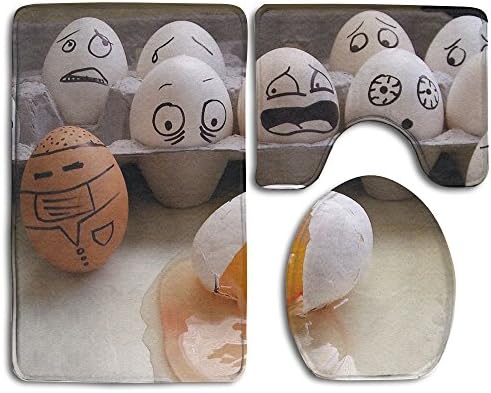 FANGHUABATHRHSQ Eggshell Expression Bathroom Accessories Rug Mats Original Microfiber Slide-proof Set 3 Piece Toilet Mat Non Slip Shower Floor Rugs Pedestal Rug + Lid Toilet Cover + Bath Mat