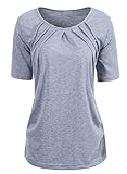 BESUMA Women's Summer T-Shirt O-Neck Short Sleeve Loose Casual Top (L, Grey)
